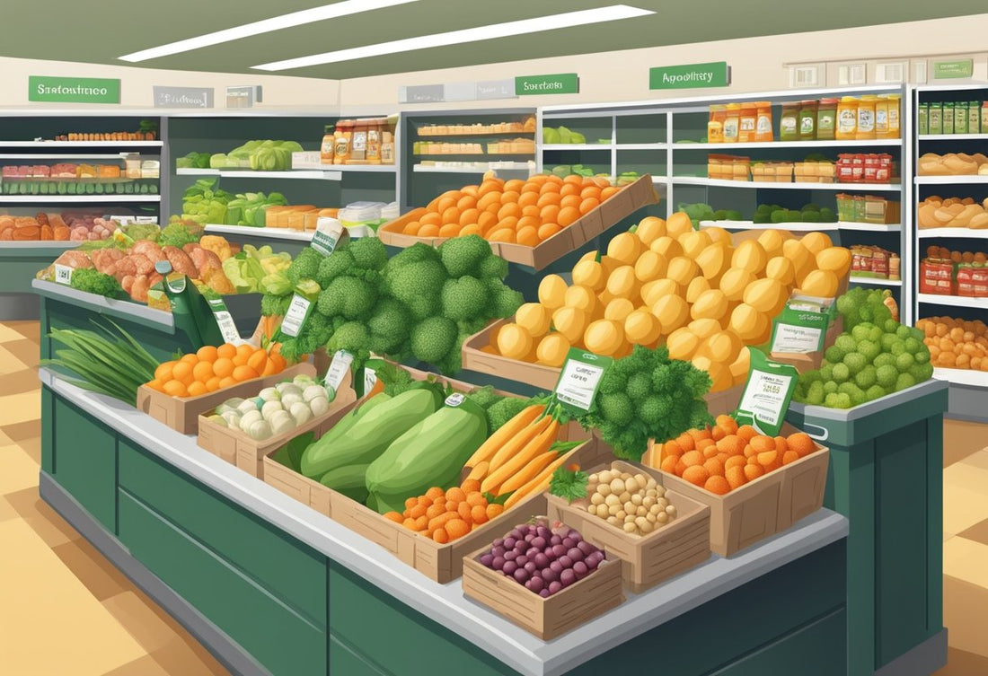 Produtos Agrícolas: Cesta de Compras com Produtos Locais e de Mercearia